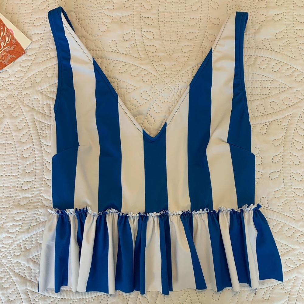Kortni Jeane Swim Striped V Neck Peplum Top Size M